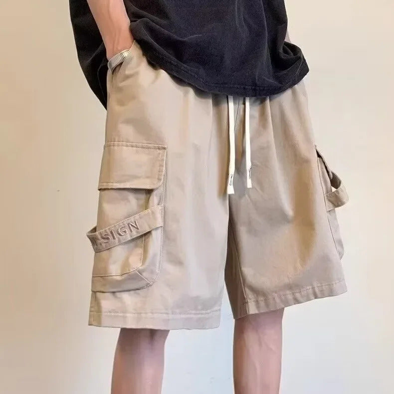 短裤男Khaki Workwear Short Pants Men's Summer Outdoor Thin Fashion Brand Multi-Pocket Loose Casual Five-Quarter Pants