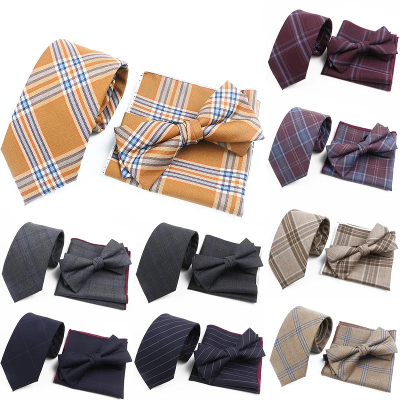 领带男Original High Quality 100% Wool Tie Set Striped Skinny 7cm Necktie Design Bowtie Handkerchief Business Tuxedo Suit Accessories