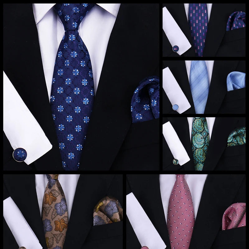 领带男Tie For Men Classic Plaid Handkerchiefs Red Necktie Cufflinks For Men Blouse Business Wedding Accessories Women Collar Man Gift