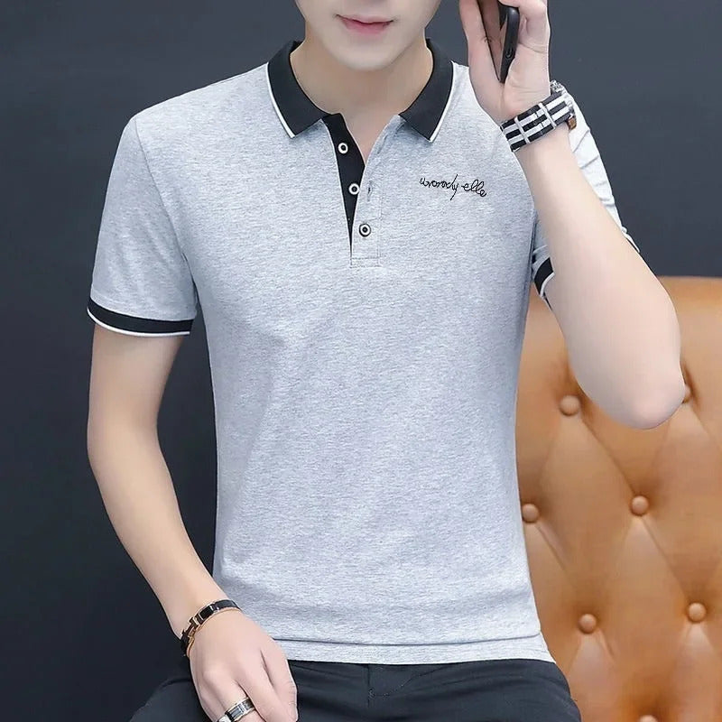 POLO男Summer New Men's POLO Shirt Short Sleeves T-shirt Lapel Collar Foreign Trade Plus Size Men's Wear Body T-shirt Top