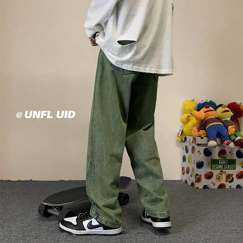 牛仔裤男Vintage Jeans Men's Summer Thin Loose-Fit Straight-Leg Bell Bottoms Trendy New Style Casual Versatile Drag-Ground Pants