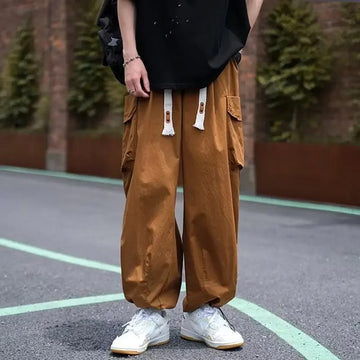 休闲裤男Japanese Style Loose Fit Straight Leg Casual Pants For Men Women Trendy Cropped Pants Drawstring Korean Version Student Wear