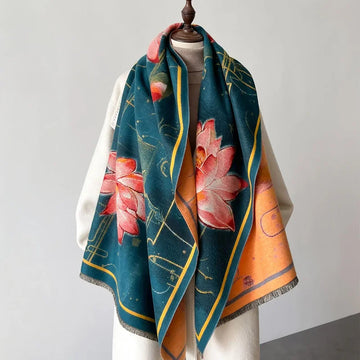 丝巾女2024 New Luxury Floral Print Cashmere Scarfs for Women Winter Thick Warm Pashmina Wraps Shawls Female Bufandas Poncho Blankets