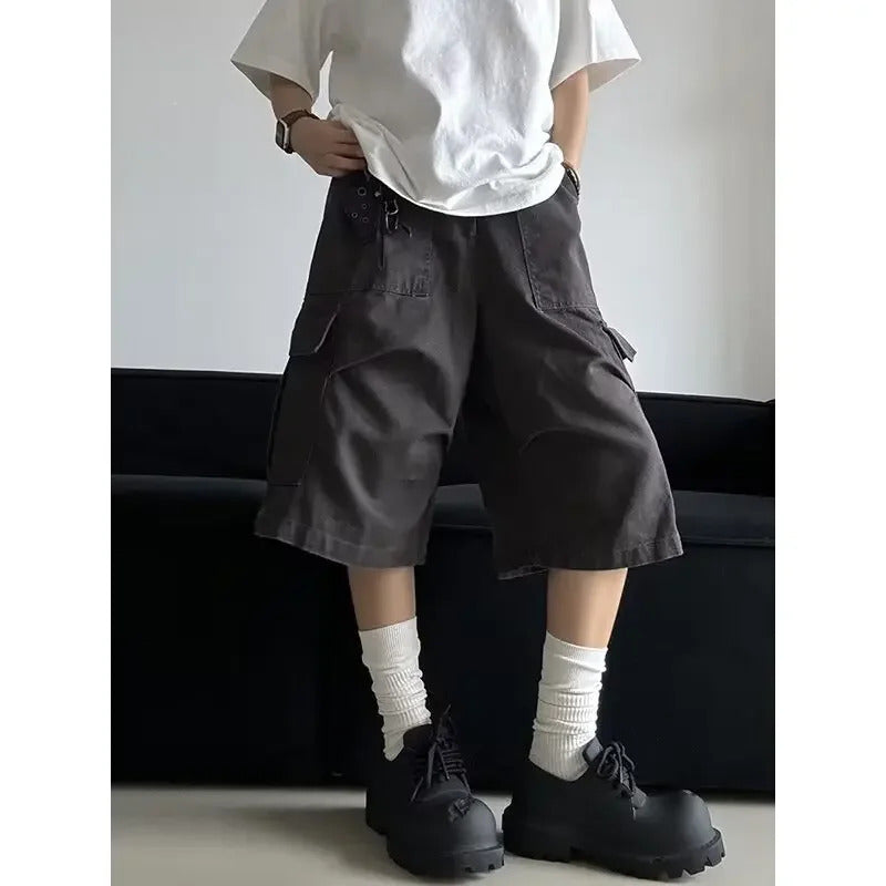 短裤男American Style Vintage Functional Umbrella Men's Women's Summer New Casual Wide Leg Thin Style Seven Point Three Pants