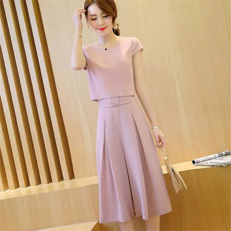 商务装女Women's Clothing Tops Shorts 2 Piece Sets 2024 New Summer Of Korean Fashion Wide Leg Skirt Pants Chiffon Temperament Office Suit