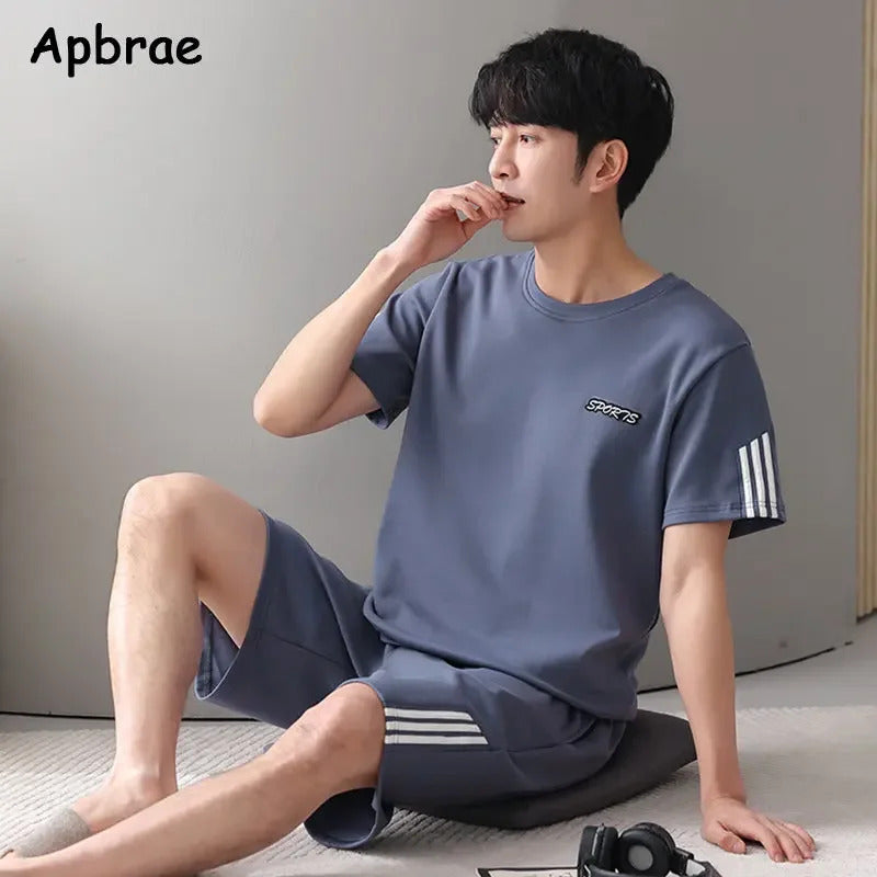 睡衣男Plus Size 4XL-7XL Short Sleeve Pajama Simple Style Men Pijamas Summer Men's Cotton Sleepwear Fashion Nightwear Loose Home Suit