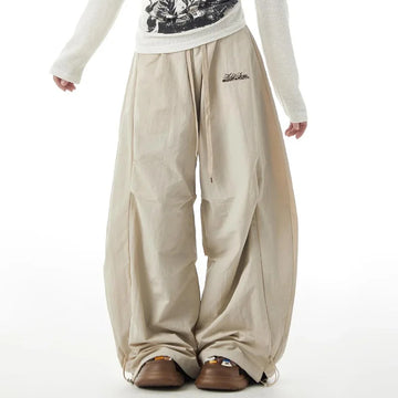 休闲裤男2024 Winter New Style American Vintage High-End Feel Wrinkled Cargo Pants Men Women's Same Model Fleece-Lined Wide Leg Loose Fit