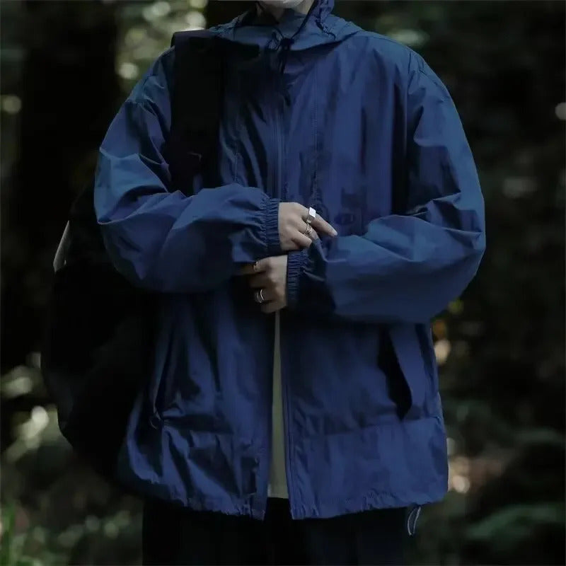 防晒衣男Trendy Men's Sun Protection Clothes Ice Silk Summer Thin Outdoor Mountain Function Hooded Jacket Loose Fit Sun Protection Suit