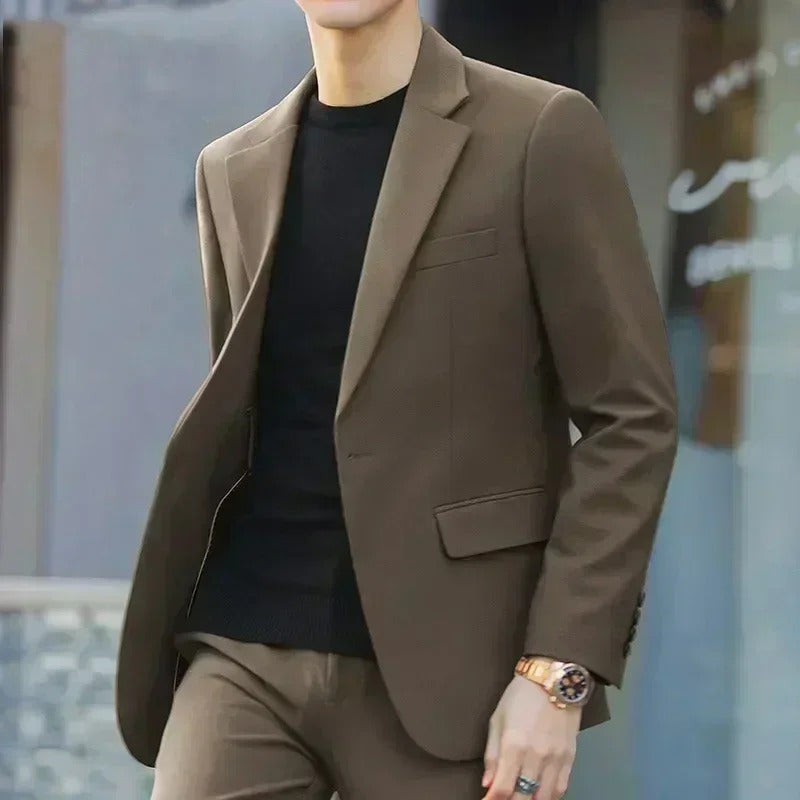 商务装男S-6XL Men's Business Casual Suit Korean Style Trendy Slim Fit 2 Piece Set Solid Color （Blazer+ Pants )Groom Wedding Dress Party