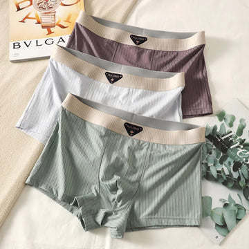 内衣男3PCS/Pack Solid Striped Ice Silk Boxers Hombre Soft Smooth Breathable Crotch Men's Panties High Elastic Waistband Man Underwear