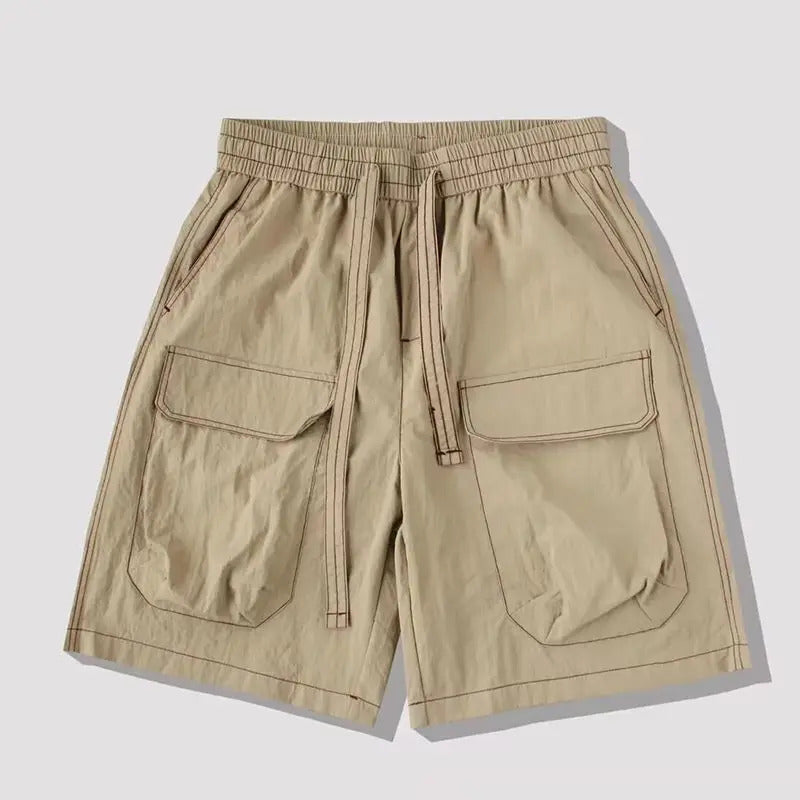 短裤男Summer Cargo Shorts Men Loose Casual Multi-Pocket Jogging Light Weight Thin Short Pants Drawstring Surfing Beach Sports Shorts