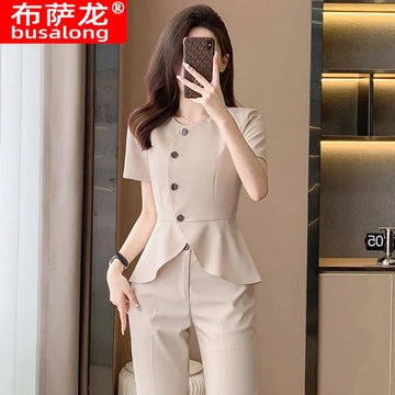 商务装女Summer Thin Short-Sleeved Suit Women's Slim-Fit Elegant Fashion Business Wear Beauty Jewelry Shop High-End Overalls