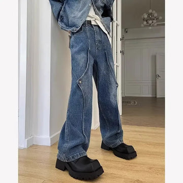 牛仔裤男Vintage Jeans Autumn Trendy Brand High Street Loose-Fit Straight-Leg Long Pants Men's Draped Bell Bottoms From China