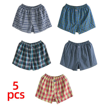 内衣男5 Pcs/Lot Men's 100 Cotton Casual Sleep Plaid Underpants Underwear Shorts Comfortable Homewear Striped Beach Boxers Panties