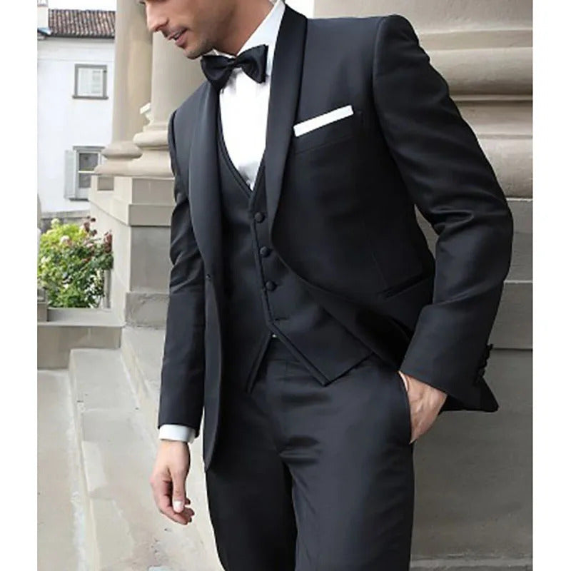 礼服男Elegant Black Men Suits for Wedding Single Breasted Shawl Lapel Slim Fit Luxury 3 Piece Jacket Pants Vest Male Clothing 2024
