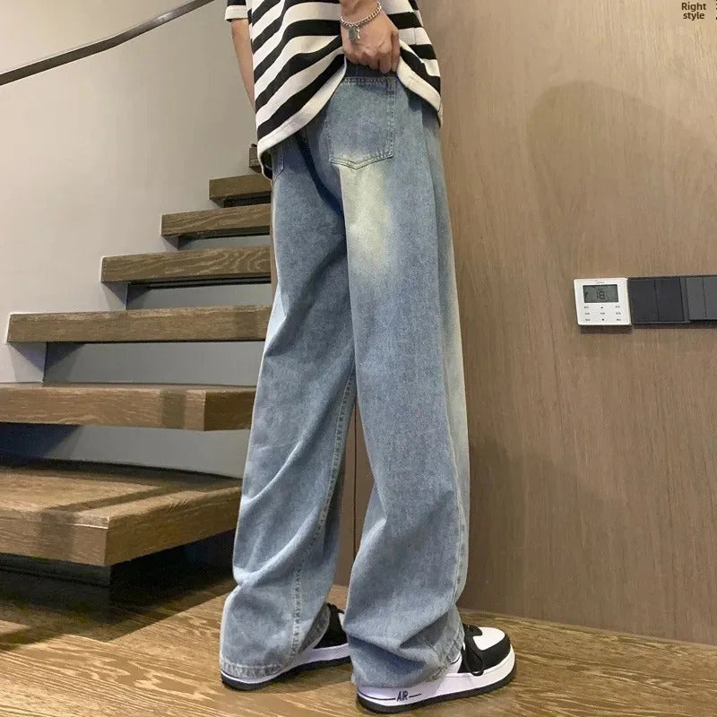 牛仔裤男Men's Jeans Loose-Fit Straight-Leg Wide-Leg Casual Trousers American Style Trendy Brand Light Color Autumn Season