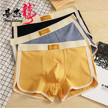 内衣男3PCS/Pack 100% Cotton Trendy Solid Striped Men's Panties Breathable Crotch Soft Underpants High Elastic Waist Boxer Underwear