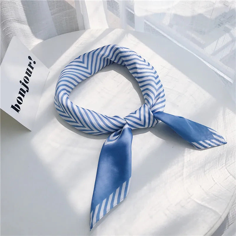 丝巾女yishine New Silk Scarf 70*70 New Fashion Abstract Stripes Prints Women Shawl Satin Small Squares Head Bag Decorative Scarves