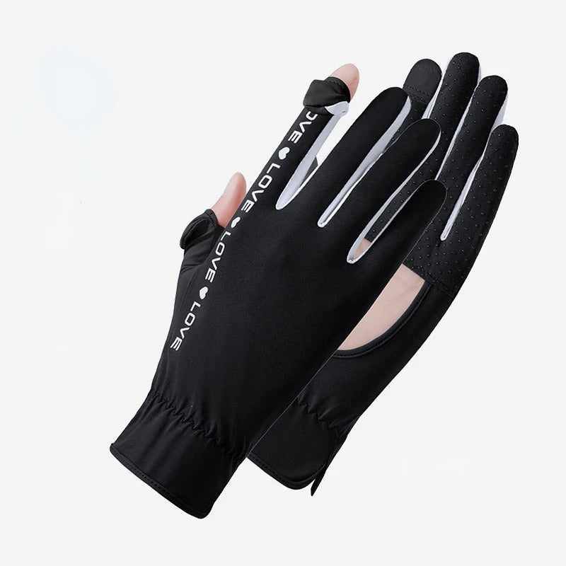 防晒手套女Sunscreen Gloves Summer Women Outdoor Fitness Ice Silk Gloves Hollowed Out Palm Breathable Elastic Touch Screen Cycling Gloves