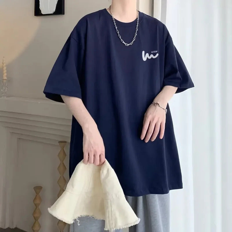 T恤男American Stylet Men's Loose-Fit T-Shirt Short Sleeves Cotton Top Streetwear Hong Kong Style Trendy Weighty Top For Men