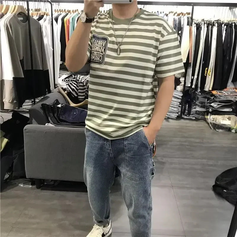 T恤男New Style Short Sleeve T-shirt Trendy Versatile Fashionable Round Neck Standard Men's Summer Japanese Version