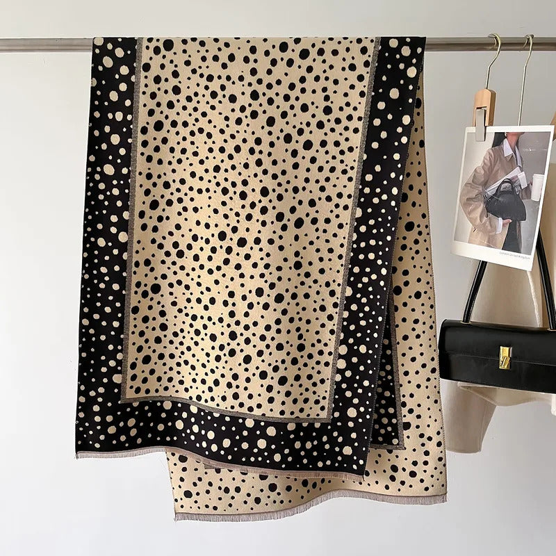 丝巾女2024 Retro Polka Dot Thick Cashmere Scarfs Women Warm Winter Autumn Floral Print Large Wrap Shawl Lady Pashmina Tassels Bufanda