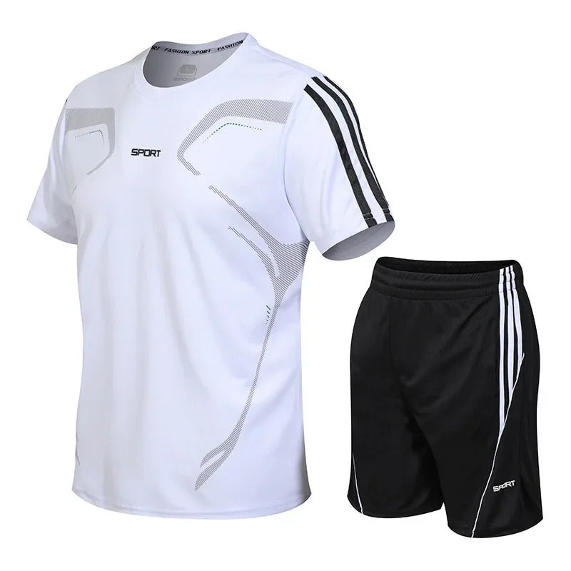 男士套装Summer Casual Men's Sports Suit Short Sleeve Basketball Uniform 2-Piece Set Customizable Logo Lightweight Non-Brand Chinese Made