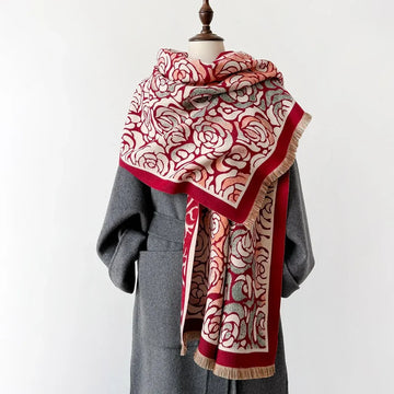丝巾女2024 Winter Luxury Floral Print Cashmere Scarf for Women Shawl Wrap Female Autumn Keep Warm Blanket Lady Outdoor Poncho Echarpe