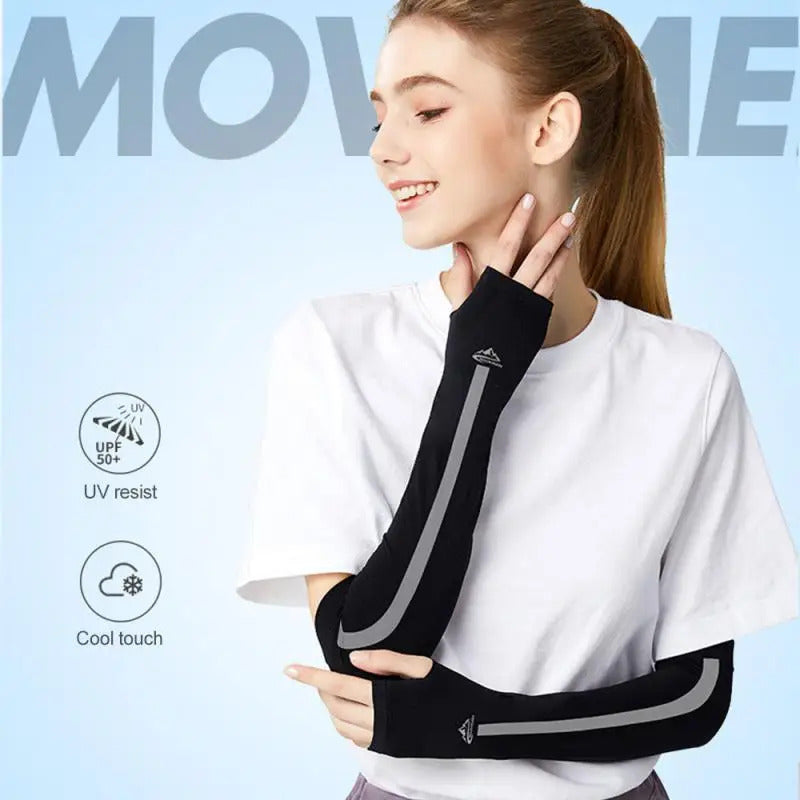 冰袖男Arm Sleeves Ice Silk Cool Elastic Elbow Outdoor Riding Fingerless Running Fishing Sleeves Arm Cover mangas para brazo hombre