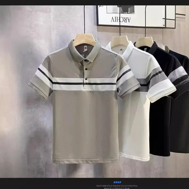 POLO男2024 New Summer Thin Color Block POLO Shirt Men's Casual Lightweight Short Sleeve T-Shirt Factory Wholesale