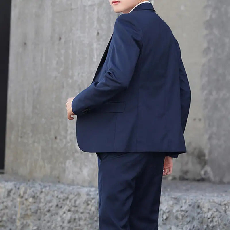 商务装男1 Set Trendy Men Suit Set Male Groom Suit Lapel Slimming Single Breasted Suit  Fine Stitching
