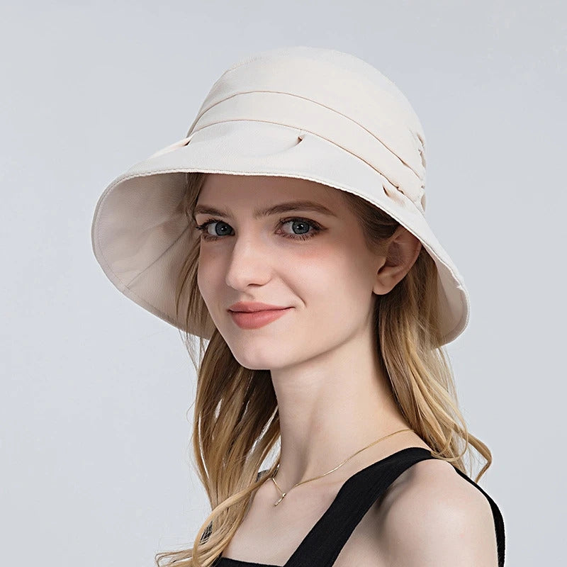 帽子女Women Summer Folding Bucket Hat for Beach Holiday Lady Spring Bowler Sun Protection Cap with Ruffles Band Headgear Wholesale New