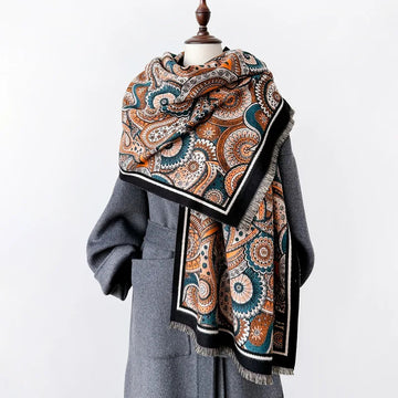 丝巾女New Retro Geometry Paisley Cashew Print Cashmere Scarf Women Winter Thick Warm Pashmina Female Wrap Shawl Bufanda Poncho Blanket