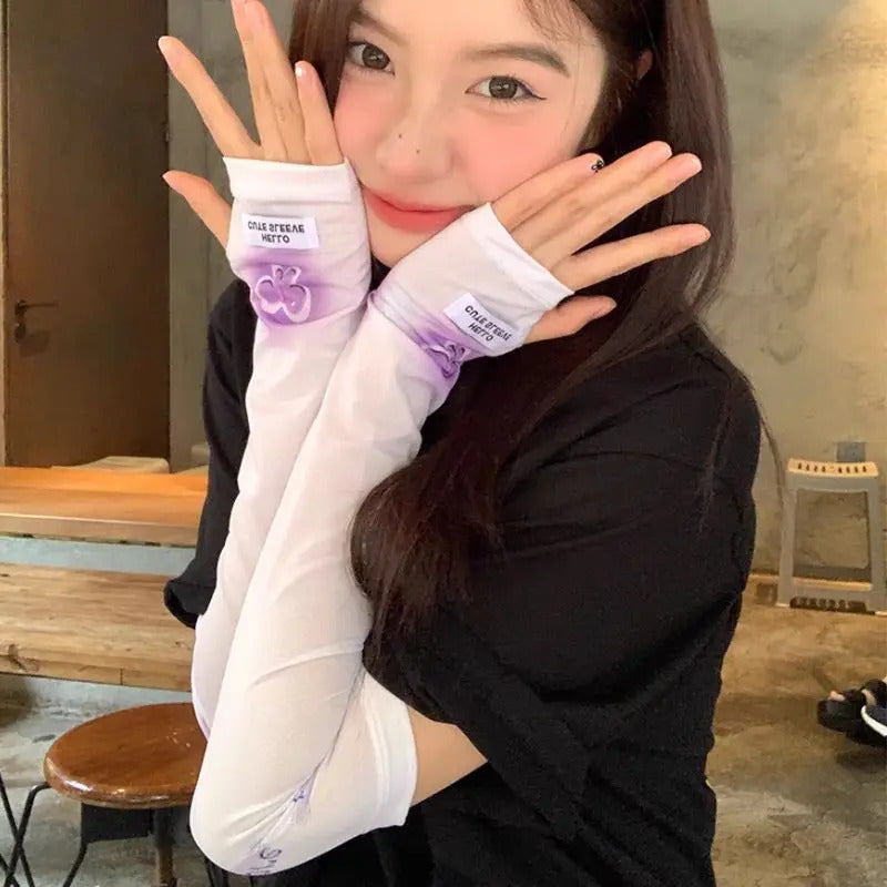 防晒冰袖女1 Pair Anti-sunburn Sleeve Bowknot Cool Muff Girls Outdoor Sports Cycling Driving Breathable Sleeve Sunscreen Arm Sleeves Woman