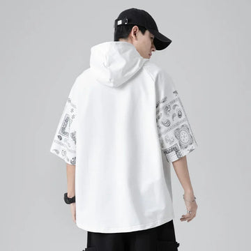 T恤男Summer Men's Short Sleeve T-Shirt Oversized Loose Fit Trendy Brand Hooded T-Shirt Crew Neck Other Material