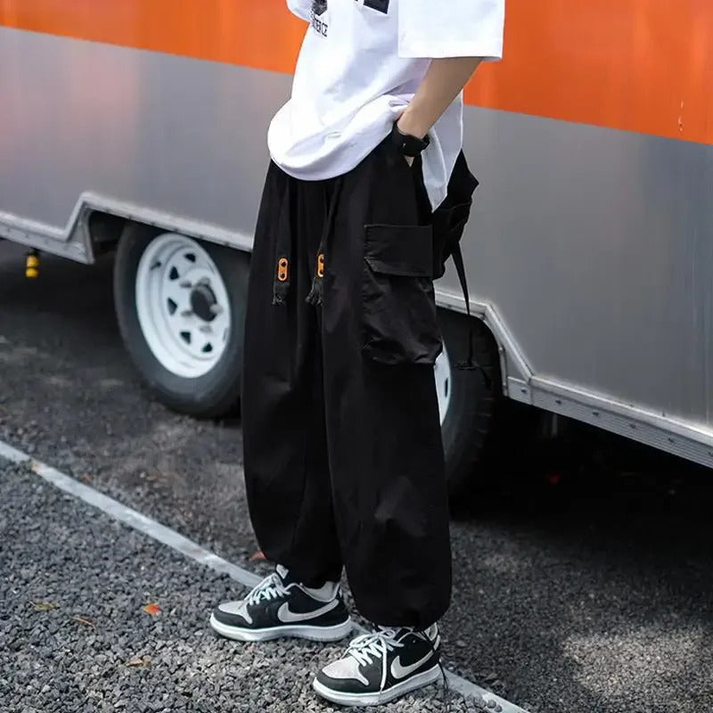 休闲裤男Japanese Style Loose Fit Straight Leg Casual Pants For Men Women Trendy Cropped Pants Drawstring Korean Version Student Wear