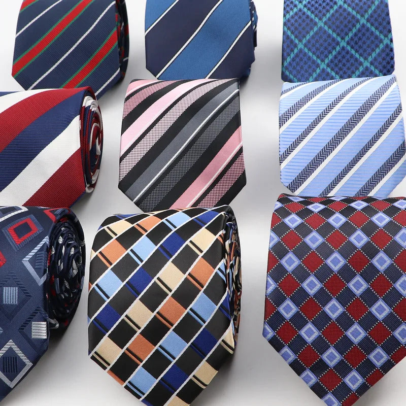 领带男Classic 8cm Men Necktie  Fashion Polyester Tie  Plaid    Striped Necktie Business Slim Shirt Accessories paty Gift Cravate