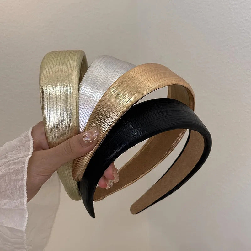发饰Korean Style Wide Leather Hairbands Shiny Gold Silver Pu Headbands Fashion Plain Sponge Hair Hoop Women Hair Clip Retro Headwear