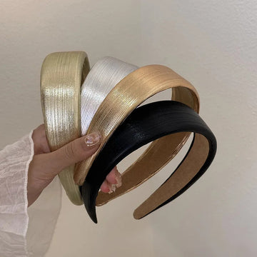 发饰Korean Style Wide Leather Hairbands Shiny Gold Silver Pu Headbands Fashion Plain Sponge Hair Hoop Women Hair Clip Retro Headwear