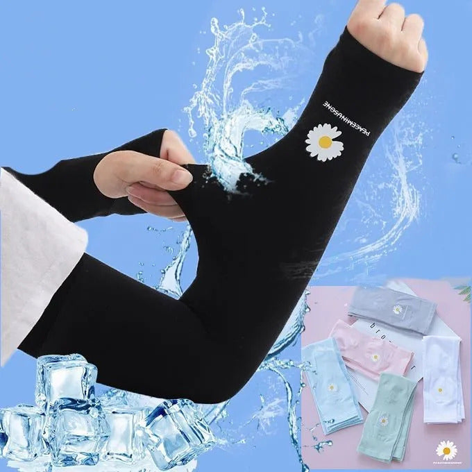 防晒冰袖女Long Gloves Sun UV Protection Hand Protector Cover Arm Sleeves Ice Silk Sunscreen Sleeves Outdoor Arm Warmer Half Finger Sleeves