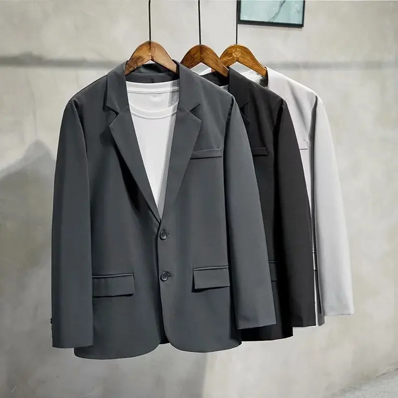 商务装男Men's Autumn 2021 New Medium-length Jacket Korean Style Business Commuting Slimming Double-buttoned Western-style Suit