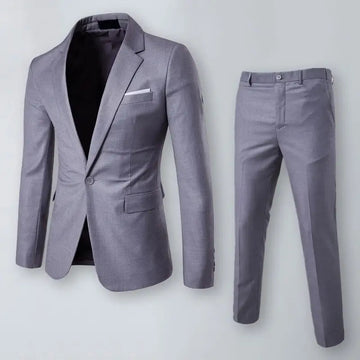商务装男Slim Fit Business Outfit Stylish Men's Business Suit Set Lapel Single Button Coat Slim Fit Pants with Pockets Workwear for A