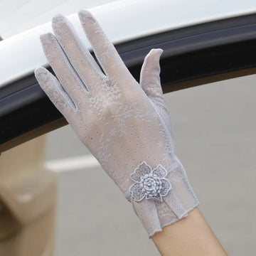 防晒手套女Sexy Spring Summer Female UV Sunscreen Short Sun Touch Screen Gloves Fashion Women Thin Ice Silk Lace Flower Driving Gloves 03