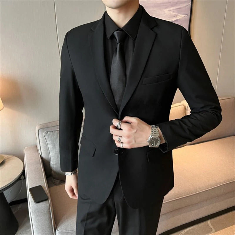 商务装男Suits for Men Korean Fashion Long Sleeve Slim Fit Wedding Business Blazer Black Professional Formal Suit Pants Sets Ropa Hombre