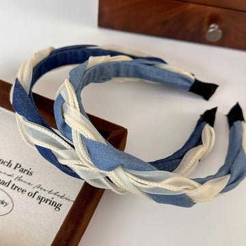 发饰New Retro Braided Twist Headbands Fashion Denim Panelled Mesh Yarn Hair Hoop for  Woman Girl Elegant Hair Band Hair Accessories