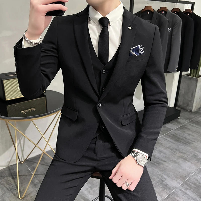 礼服男(Jackets+Vest+Pants) High quality Suits For Wedding Men Set Blazers Elegant Formal 3 Pieces Full Classic Business Tuxedo 4XL-M
