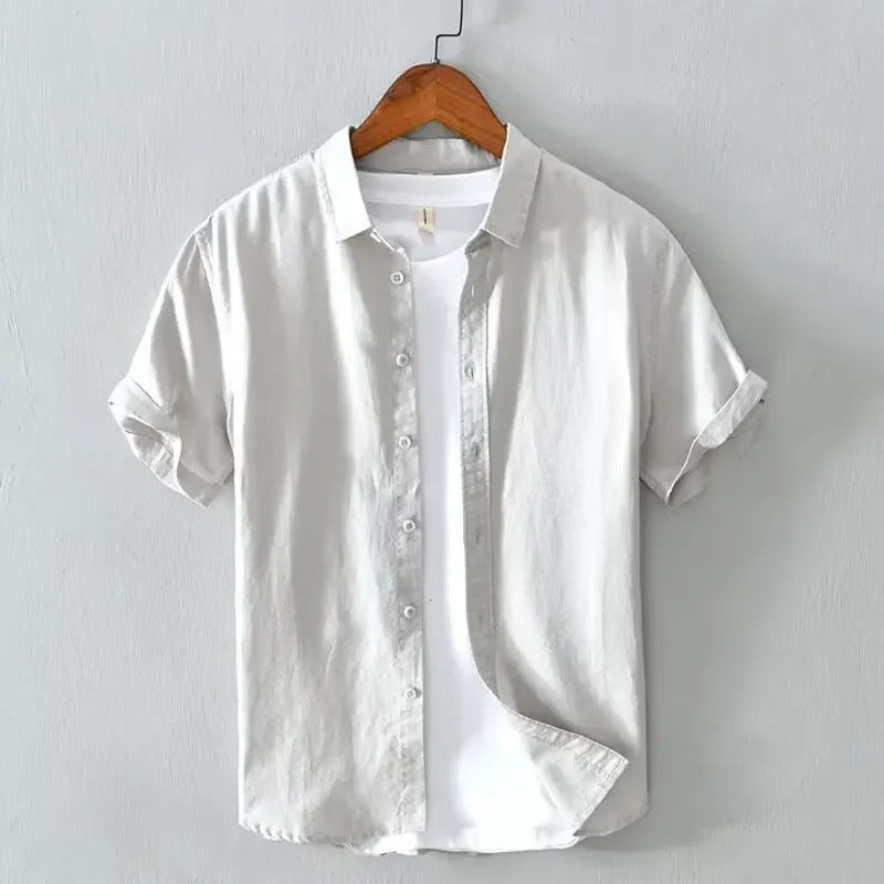 衬衫男Foreign Trade Summer Men's Wear Casual Short Sleeve Oxford Cloth Shirt Comfortable Youth Thin Style Solid Color Cotton Simple To