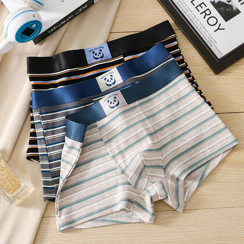 内衣男3PCS/Pack 100% Cotton Sweating Absorbent Underwear For Men Fashion Striped Panda Print Underwear High Elastic Waistband Boxers