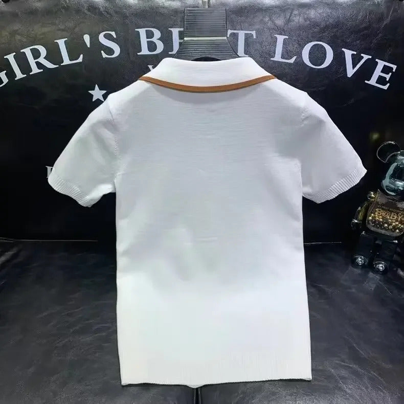 POLO男2024 Summer Thin Knit Short Sleeve Men's Polo Shirt Lapel T-Shirt Youth Half Sleeve Sweater Men's Slims You Smooths Your Silhoue
