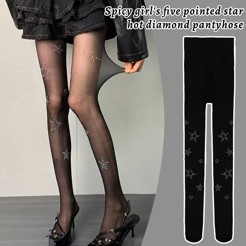 丝袜Y2k Star Print Pantyhose for Women Girl Sexy Bow Star Diamond JK Lolita Stockings Arbitrary Cuts Pantyhose Underwear Stockings